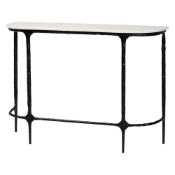 Baxton Studio Edsel Marble Console Table - Modern Rustic Accent Table with Hand-Forged Metal Frame for Living Room or Entryway, Rounded